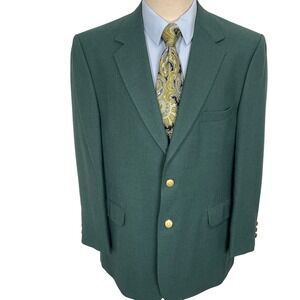 Stafford Blazer Mens 46R Forest Green Gold Crest Buttons Executive Corporate